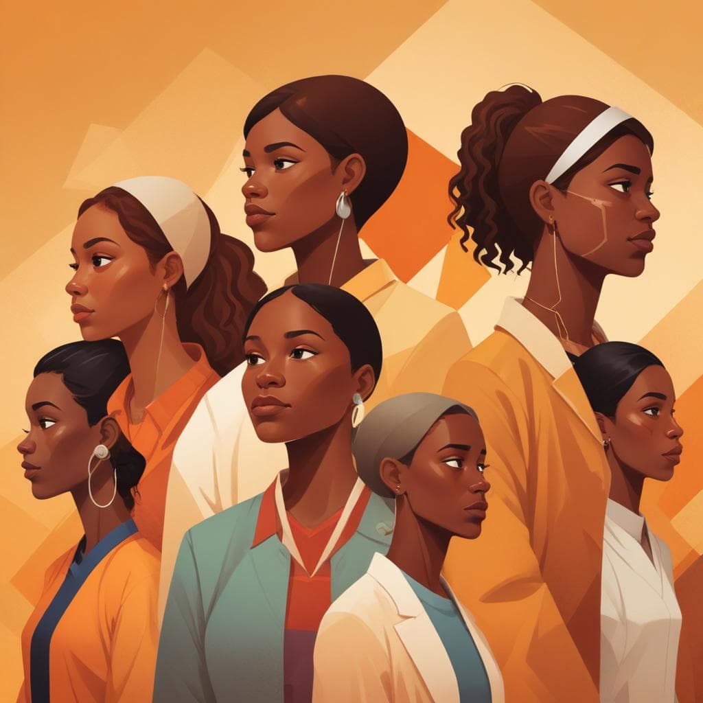 Diverse group of people with AI algorithm patterns highlighting equity themes